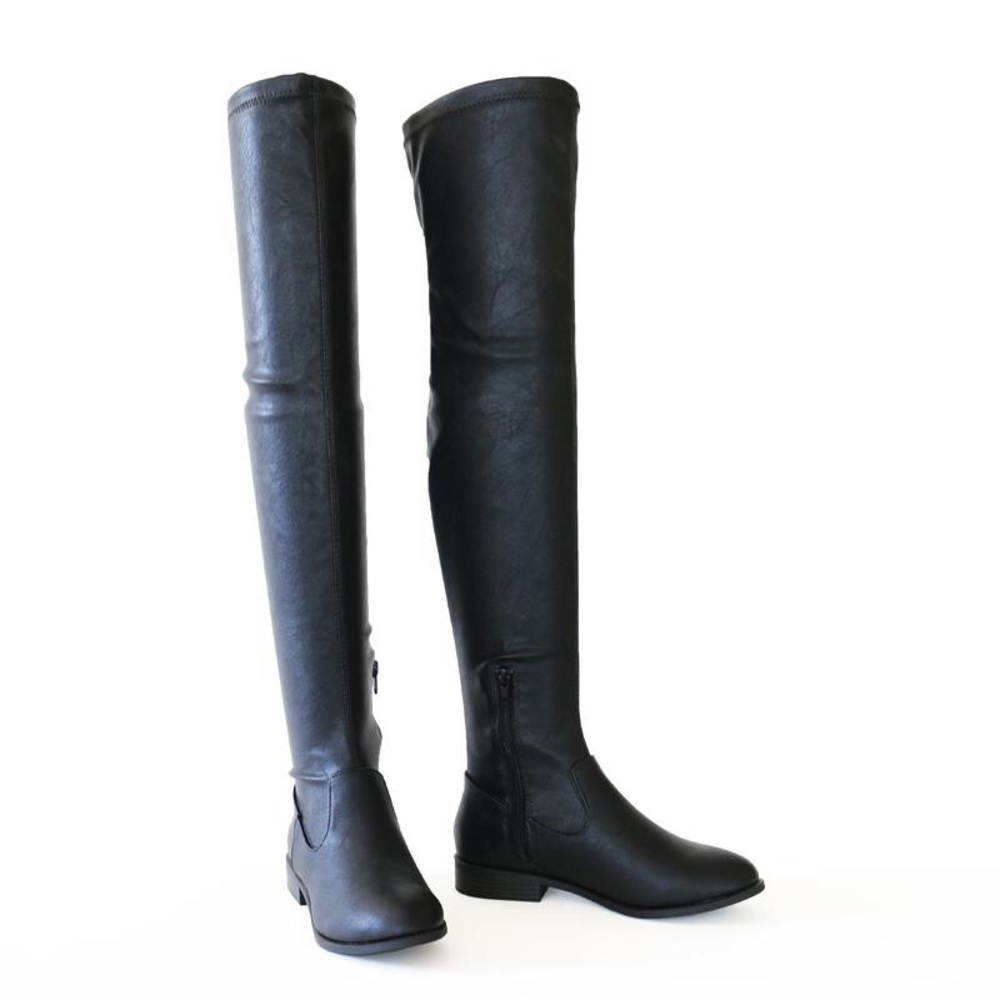 jingo black strech pu over knee boots - Picture 3 of 5